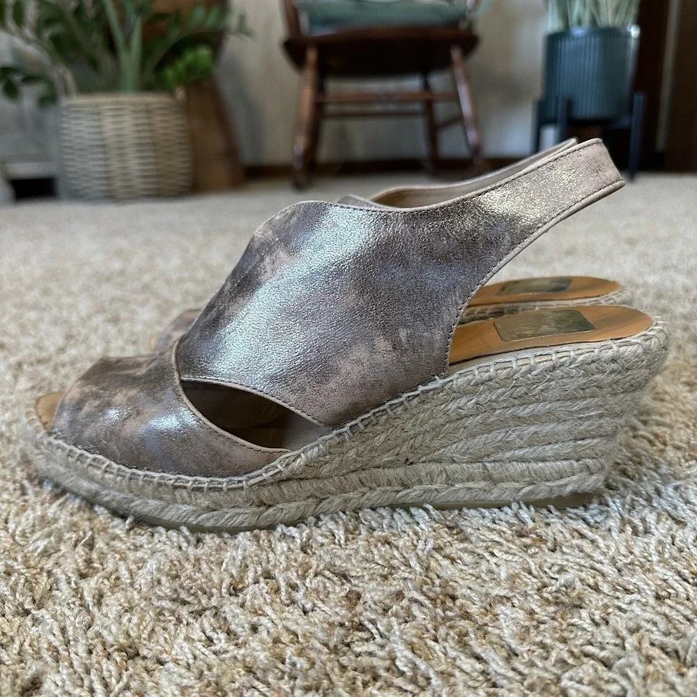 Kanna Leather‎ Sling Back Wedge Espadrilles Sandals Size 40/10 Metallic Gold